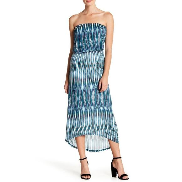 Velvet by Graham & Spencer Ikat Printed High Low Strapless Dress S NEW - Picture 1 of 10